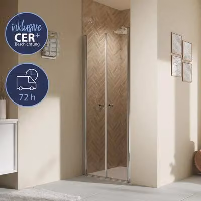 Porta doccia a nicchia con ante a battente ELANA 2.0 Express Q72, dimensioni 90 x 200 cm, profilo cromato, vetro trasparente con trattamento anti-sporco