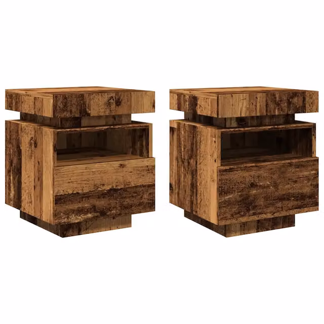 Set di 2 comodini moderni con illuminazione LED integrata in legno composito marrone effetto legno anticato L/P/H: 40 x 39 x 48 cm – 1