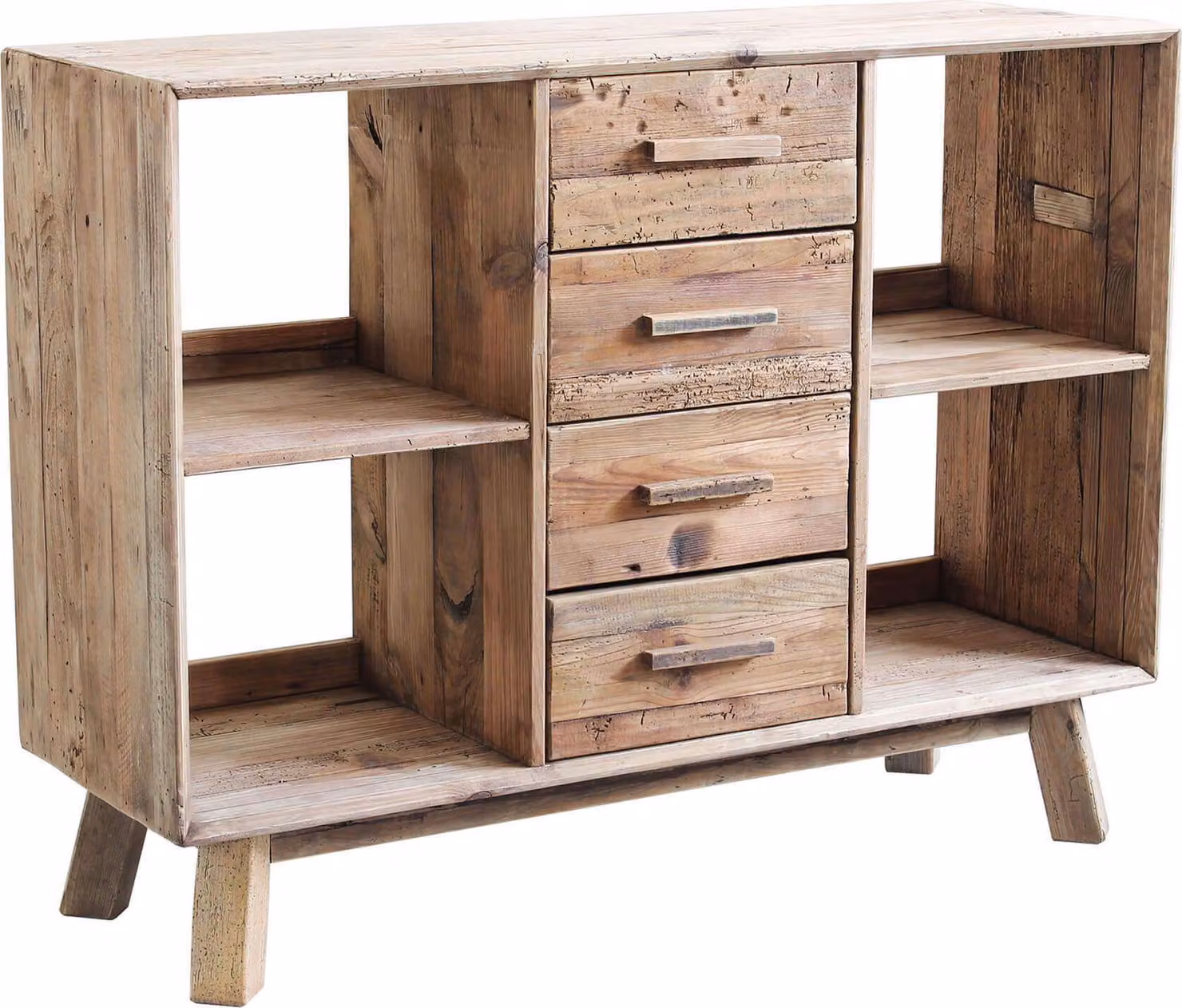 Milani Home - madia credenza 4 cassetti 120 x 40 x 90 cm, pino massello riciclato