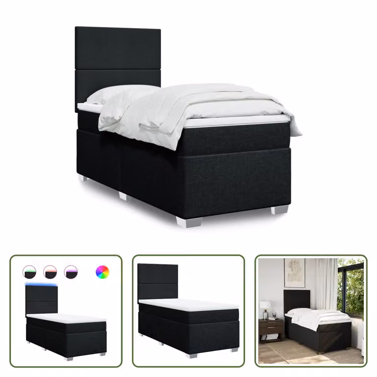 The Living Store Letto a molle con materasso nero 80x200 cm in tessuto