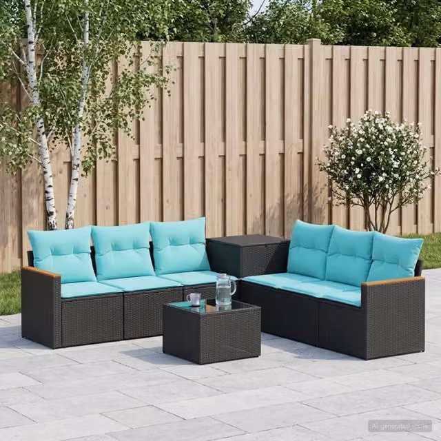 Set di divani 8 pz Nero e Blu 55 x 55 x 37 cm 3448532