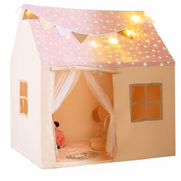 Tenda da gioco Costway per bambini con stelle luminescenti, modello fantasy, colore rosa