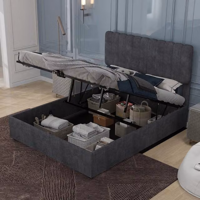 Letto Contenitore Imbottito con Testiera ¨C Xylo ¨C Grigio 160x200 cm