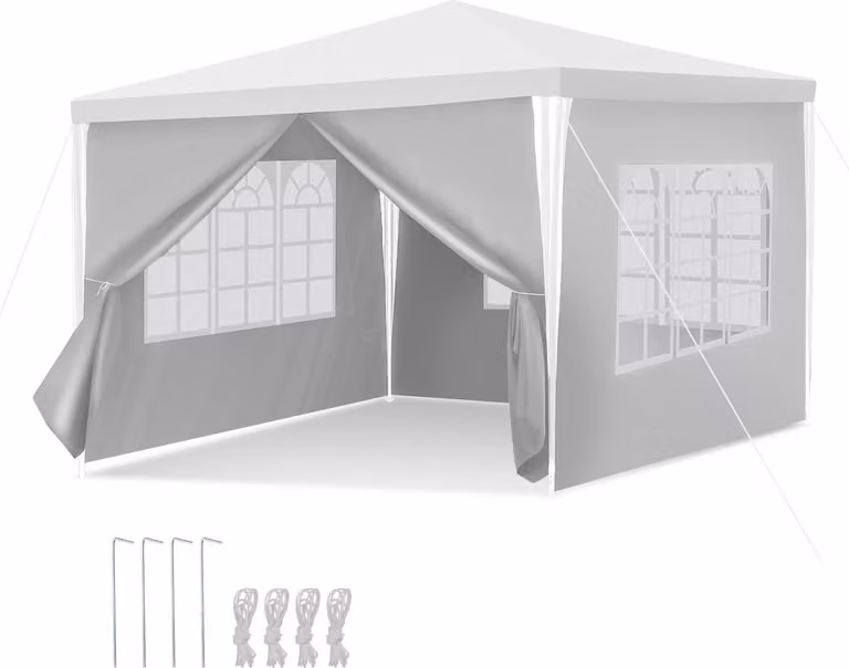 Tenda da festa Ikodm, 3x3 metri, impermeabile, con porta con cerniera, ideale per barbecue, feste di compleanno, giardino, terrazza, colore bianco