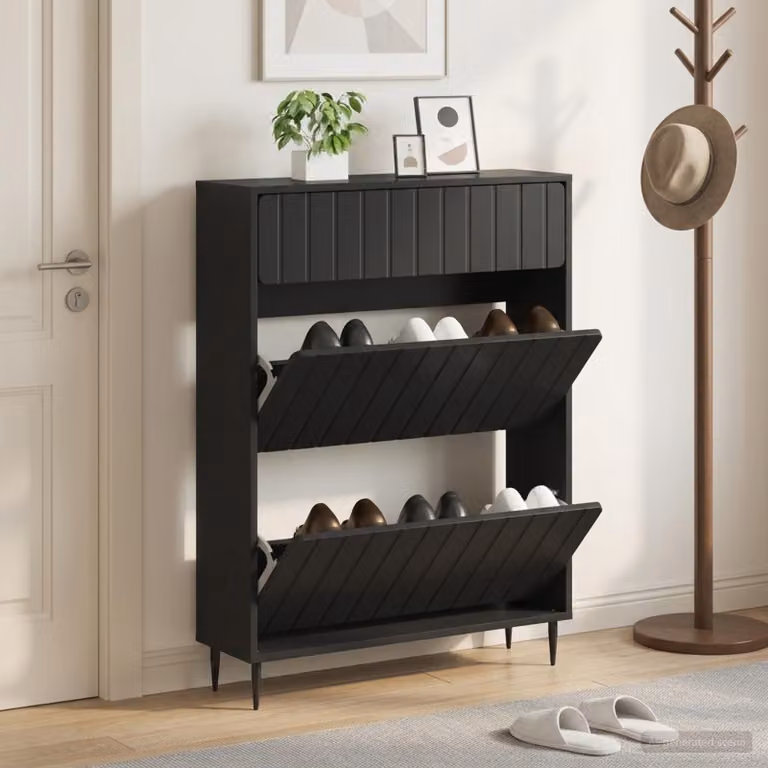 Mobile porta scarpe ZWOLLE vidaXL nero in legno ingegnerizzato L: 78 cm, P: 24 cm, H: 103 cm