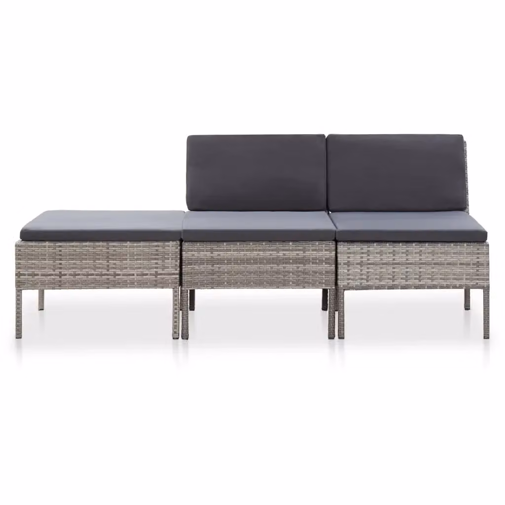 Set Salotto da Giardino Moderno con Divano a 2 Posti e Ottoman in Rattan Grigio Antracite con Cuscini Inclusi – 2