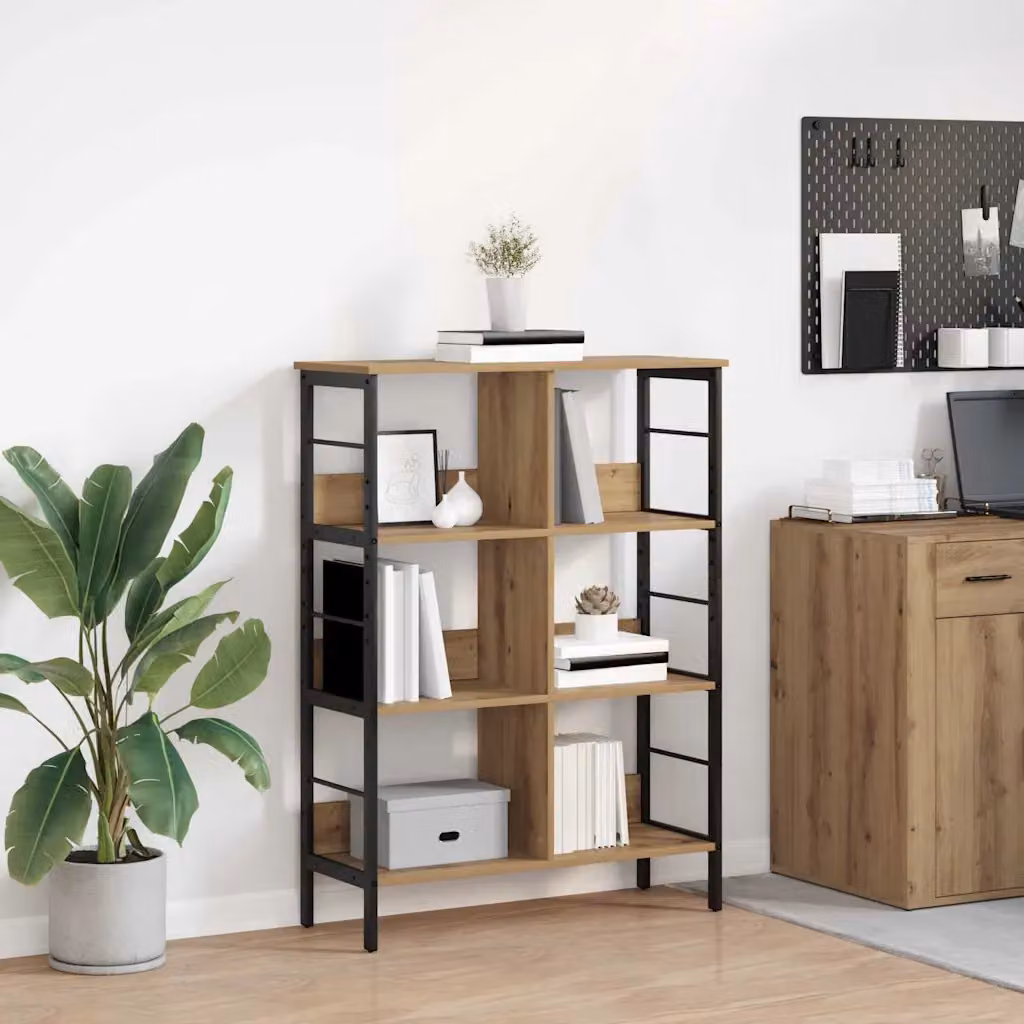 Libreria vidaXL in stile industriale con 6 livelli, legno e metallo, colore marrone, L 82 cm x P 32 cm x H 112 cm