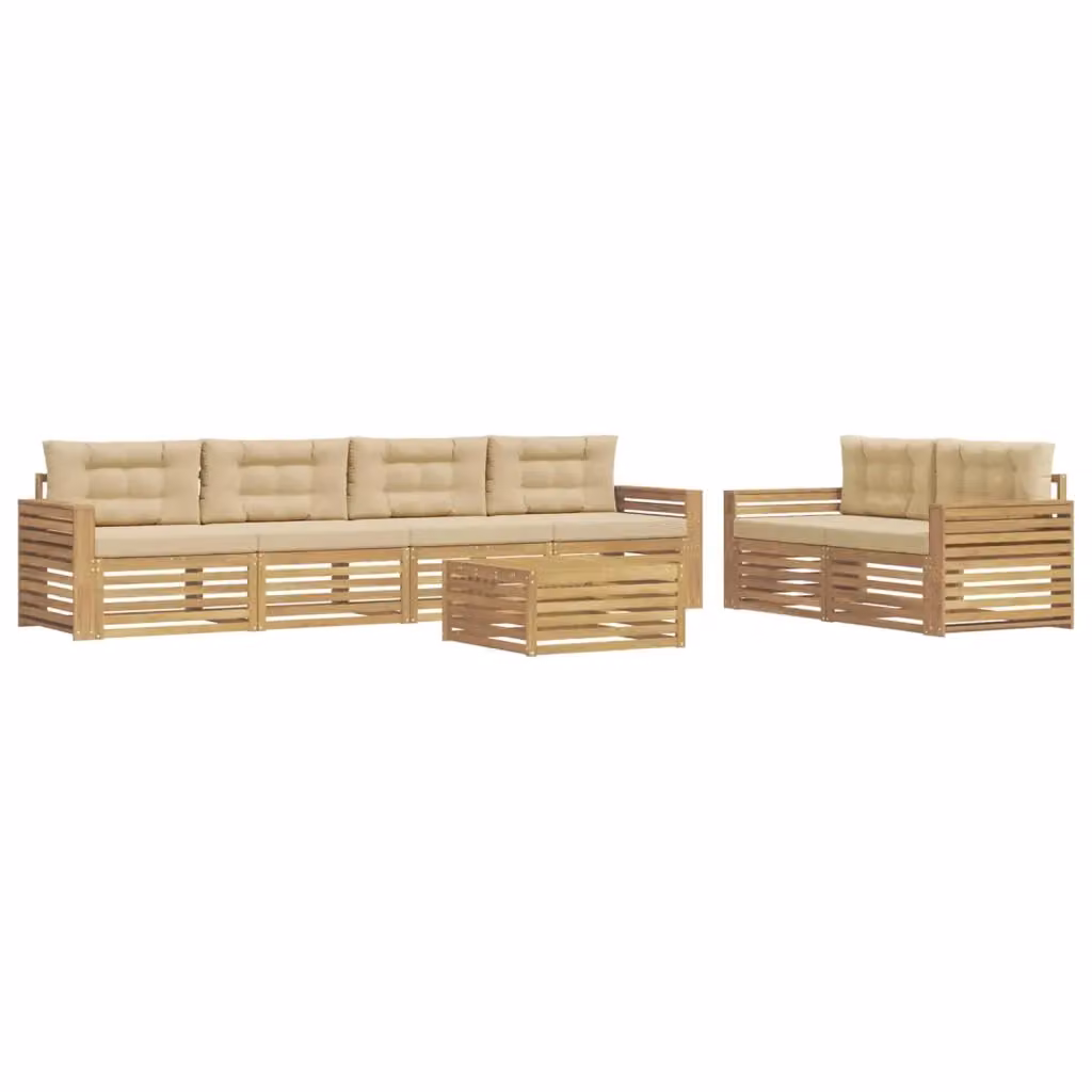 Set di mobili da giardino vidaXL composto da 7 pezzi in legno di acacia con divani e tavolino da caffè, colori bianco e beige – 2