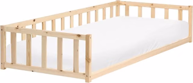 Letto a terra per bambini in legno di pino chiaro 90 x 200 cm con rete a doghe per bambini piccoli