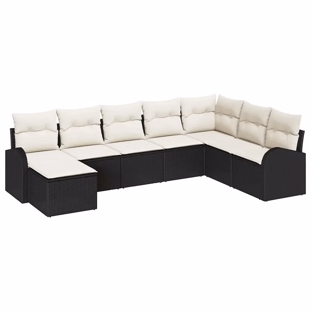Set di divani da giardino vidaXL a forma di U composto da 8 pezzi, colore nero e bianco, con struttura in metallo e cuscini inclusi – 2