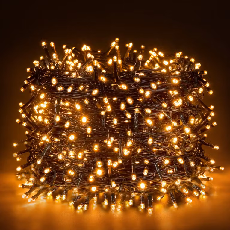Catena luminosa a LED, 100 metri, 1000 LED, luce bianco caldo, 8 modalità, grado di protezione IP44, per interni ed esterni