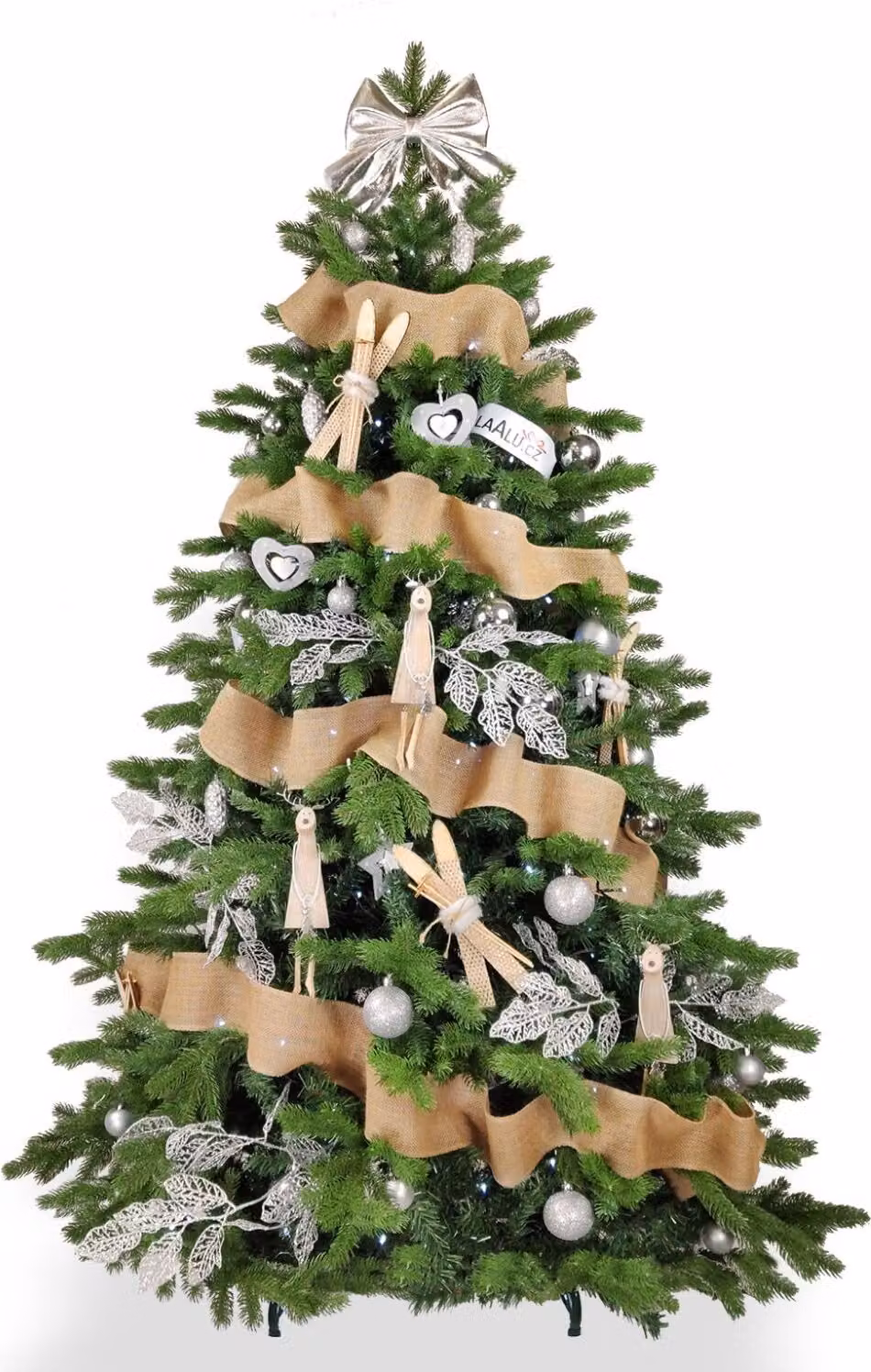 Albero di Natale artificiale decorato con 100 ornamenti INVERNO NORDICO 210 cm con supporto e ornamenti natalizi