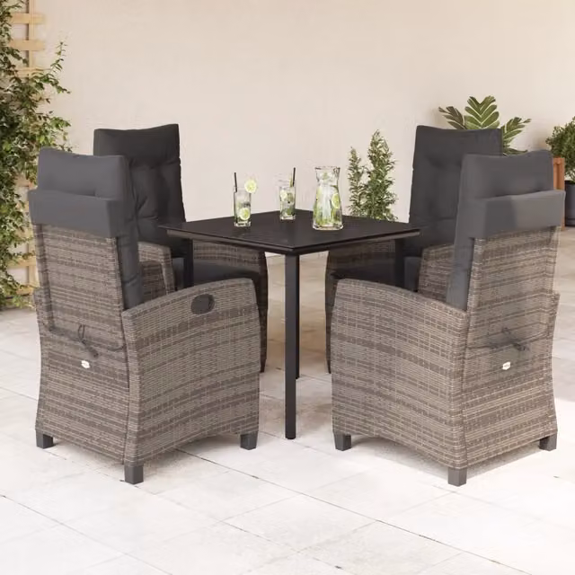Set da Pranzo da Giardino 5 pz con Cuscini in Polyrattan Grigio 3212794