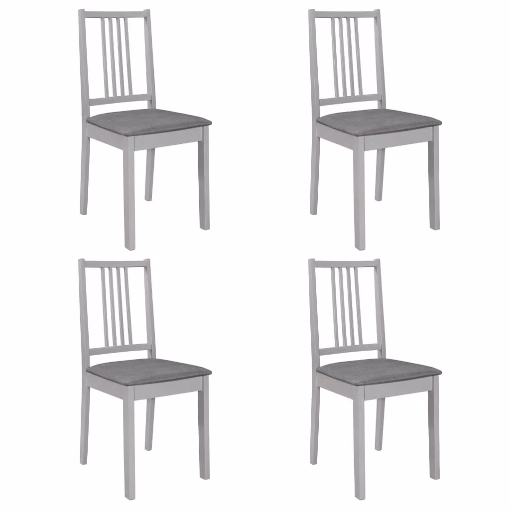 vidaXL Sedie da pranzo con cuscini 4 pz. Legno massiccio grigio