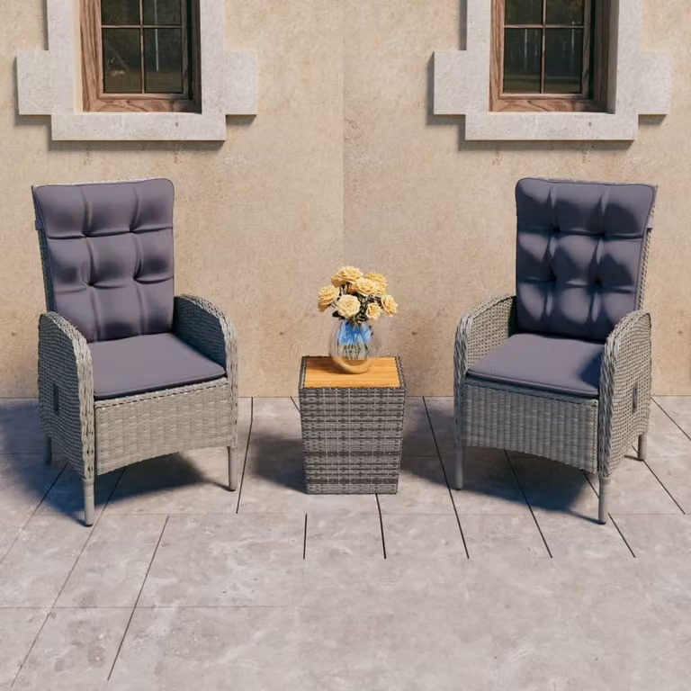 Maison Exclusive - Set da bistrot 3 pezzi in rattan sintetico e legno di acacia, grigio
