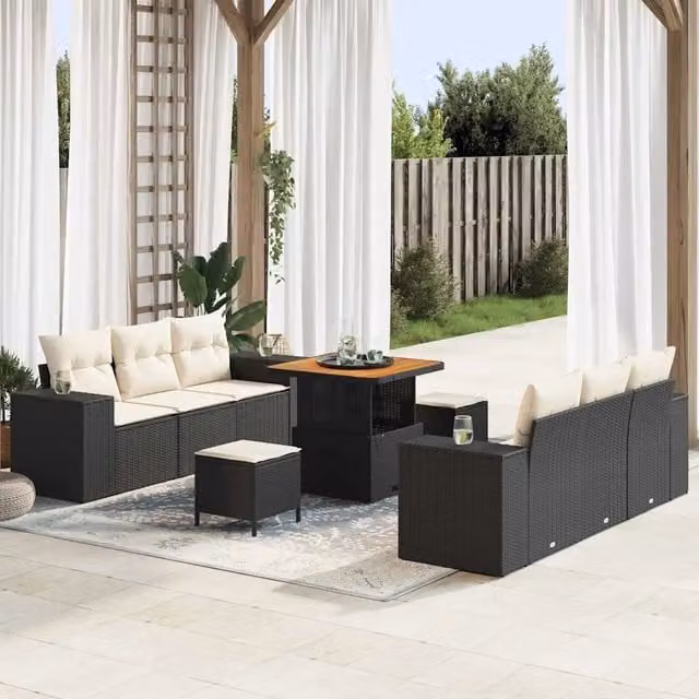 Set Divano da Giardino 9 pz Nero Poly Rattan 3361955