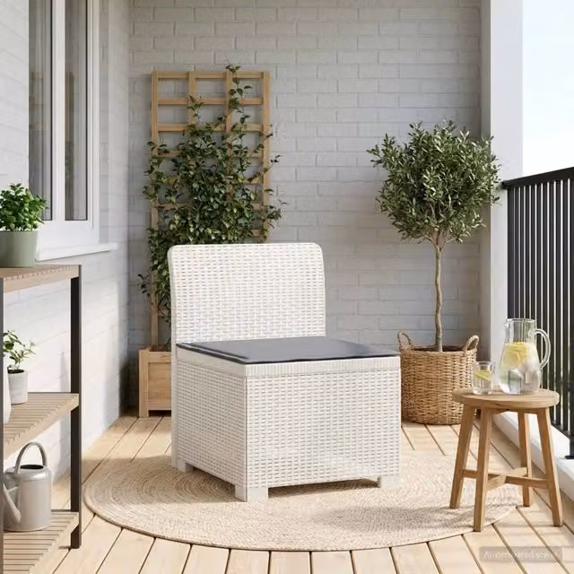 Divano da giardino a 1 posto moderno in rattan con cuscino bianco e grigio per esterno e balcone L: 70 cm, P: 62 cm, H: 55 cm – 1