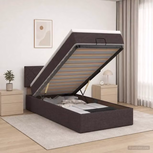 Letto Ottomano con Materasso e Illuminazione LED vidaXL, Marrone, L/P/H: 90 x 190 x 88 cm – 1