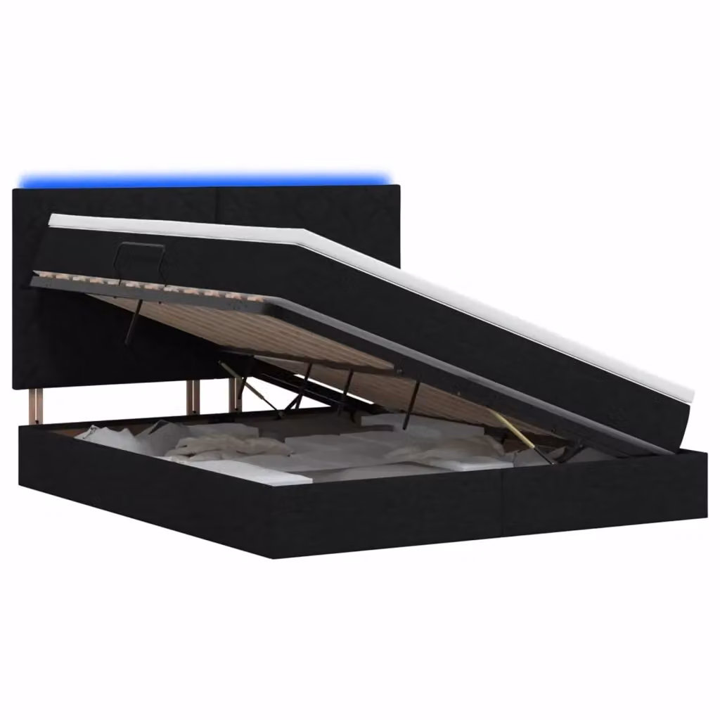 Letto con contenitore vidaXL in tessuto nero con illuminazione LED e porta USB, L/P/H: 180 x 200 x 140 cm – 2