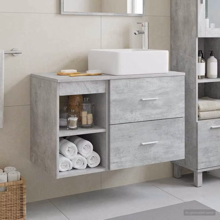 Set di mobili per il bagno moderno vidaXL composto da mobile lavabo e pensile a parete in MDF Grigio opaco