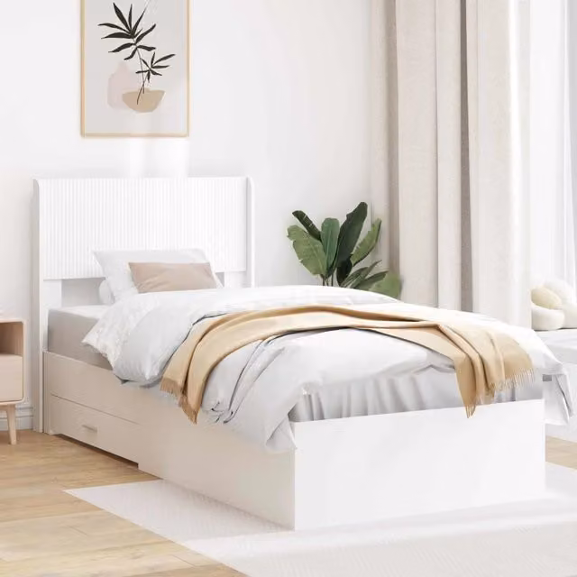 Struttura del letto con stoccaggio e testata Bianco 90 x 190 cm 3414515