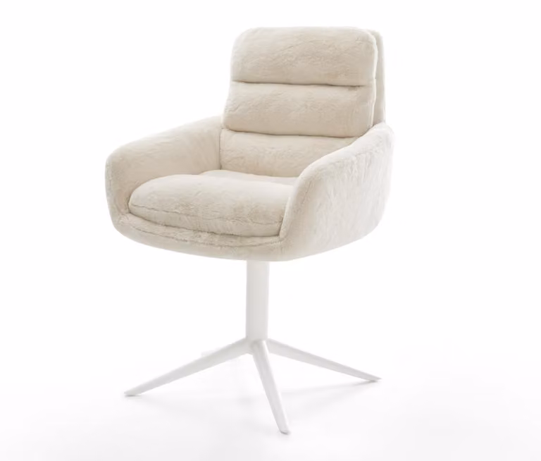 DELIFE Sedia girevole Abelia-Flex con braccioli in peluche bianco panna Base bianca girevole a 360° Funzione dondolo