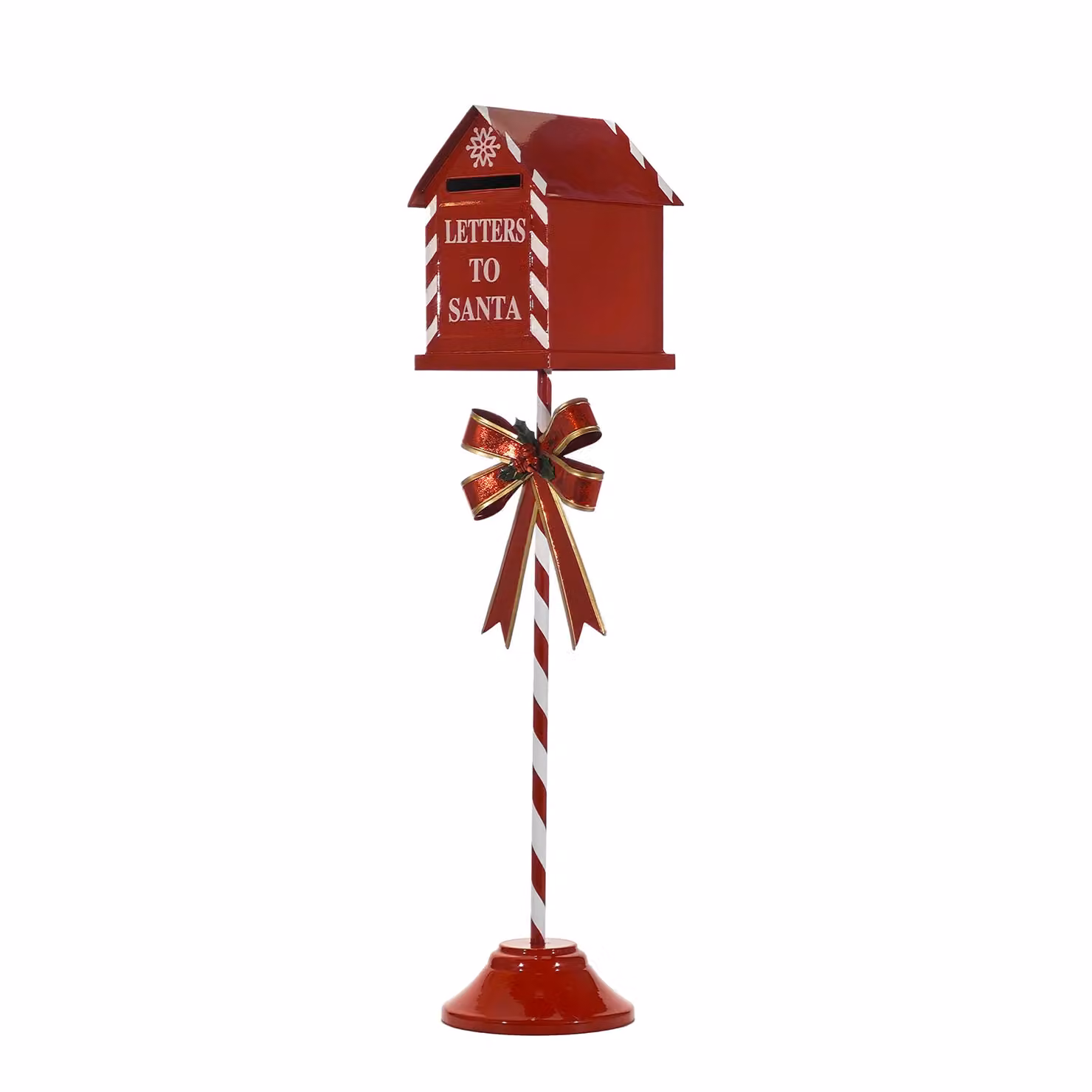 Cassetta Postale Natalizia VESTIAMO CASA in metallo Rossa e Bianca con decorazioni a strisce, modello vintage, Altezza: 115 cm – 1