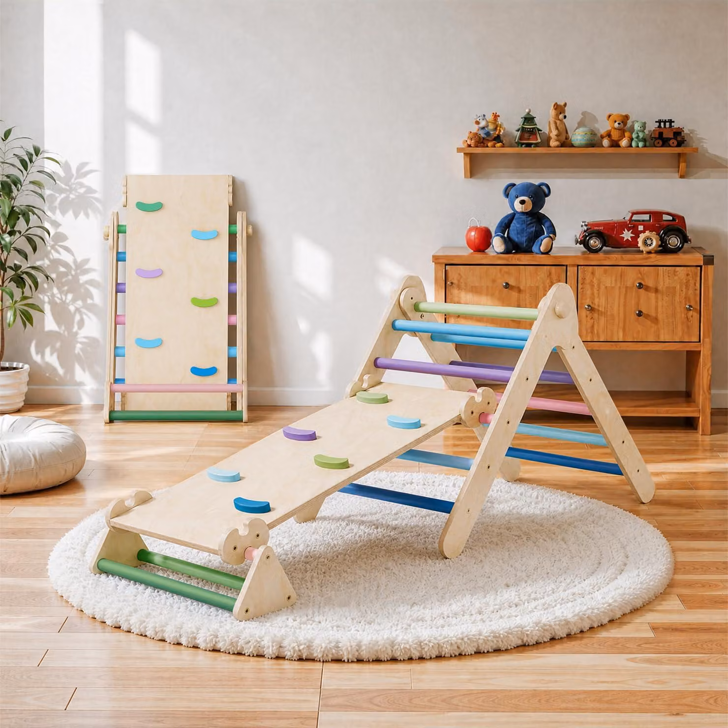 COSYLAND, struttura da gioco per interni, triangolo da arrampicata 3-in-1 con scivolo, pieghevole