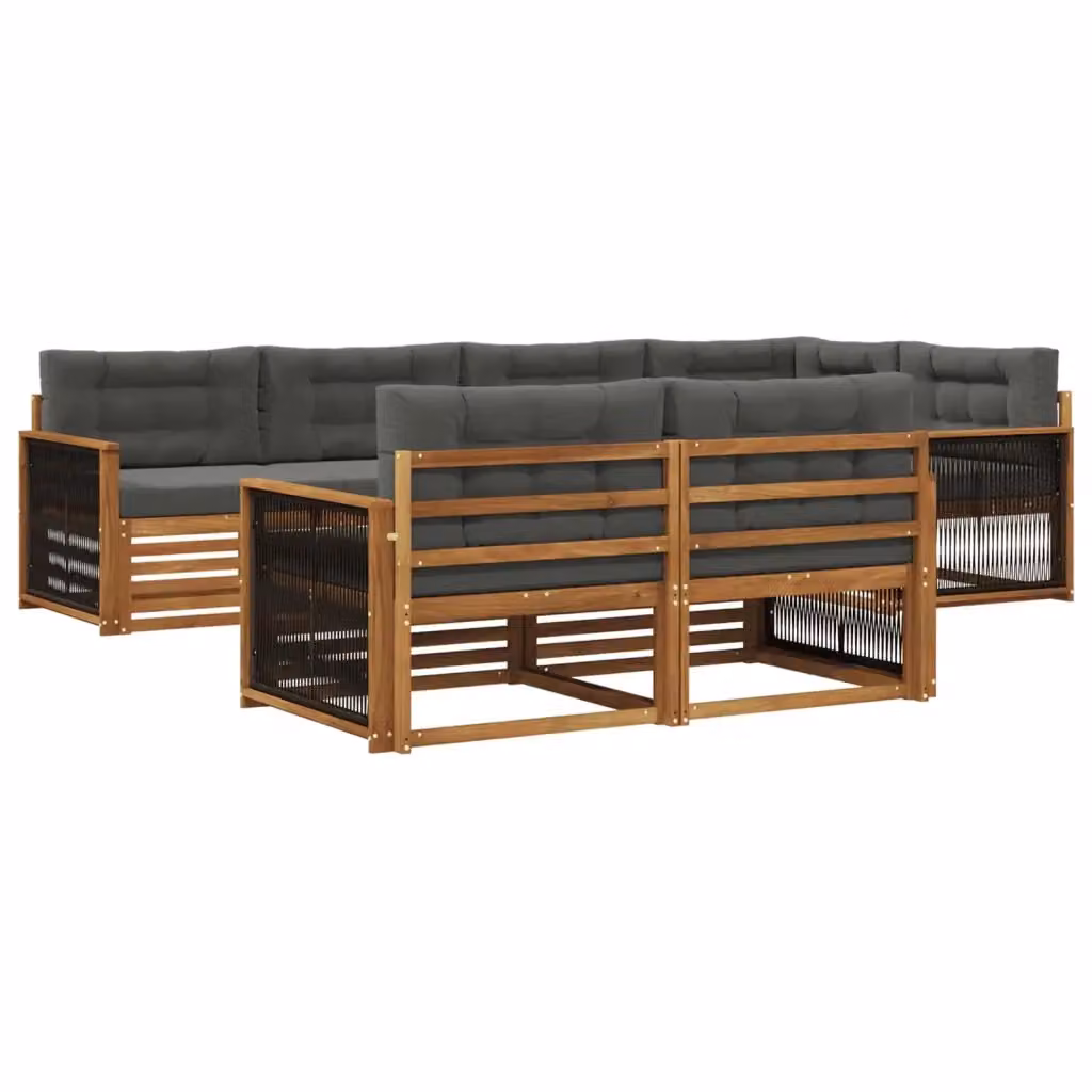 Set di divani da esterno vidaXL a forma di L composto da 7 pezzi in legno di acacia con cuscini beige e antracite – 2