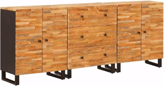 Credenza moderna vidaXL in legno di mango massello e metallo, Marrone e Nero, L: 180 cm, H: 75 cm, P: 33 cm – 2