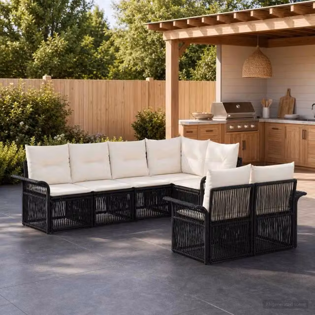 Set Divano da Giardino 7 pz 7-Numero di posti Nero polyrattan 3434887