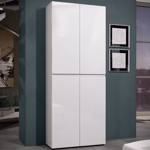 Scarpiera DMORA Moderna in MDF Bianco Lucido L/P/H: 80 x 34 x 200 cm