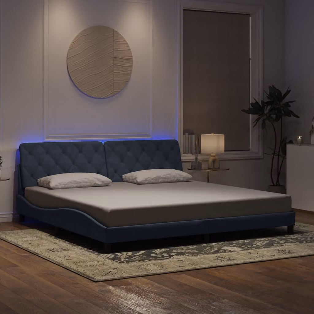 vidaXL Giroletto in Velluto Grigio con LED e Porta USB, L/P: 200 x 200 cm – 1