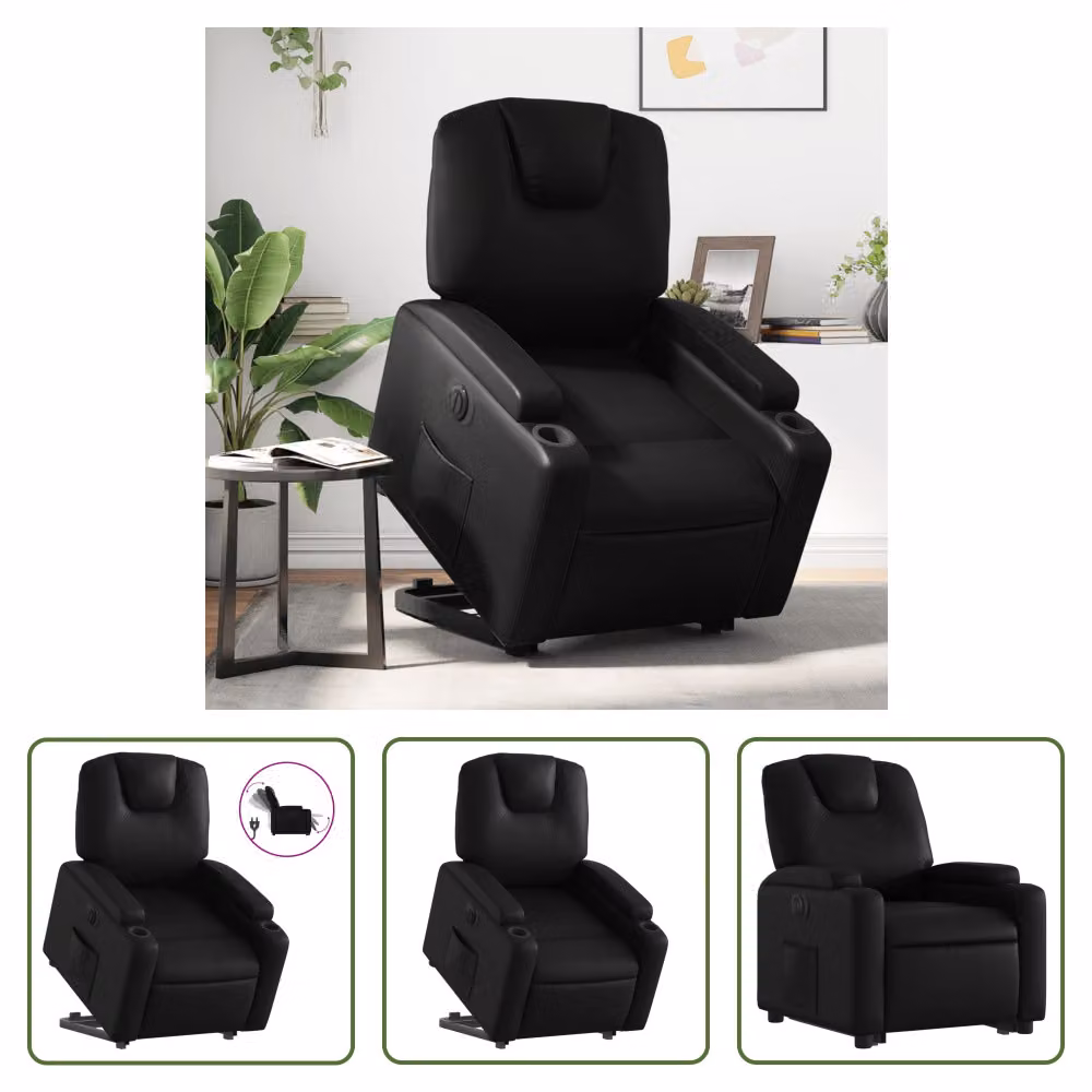 The Living Store Poltrona relax con supporto elettrico in Pelle finta nera