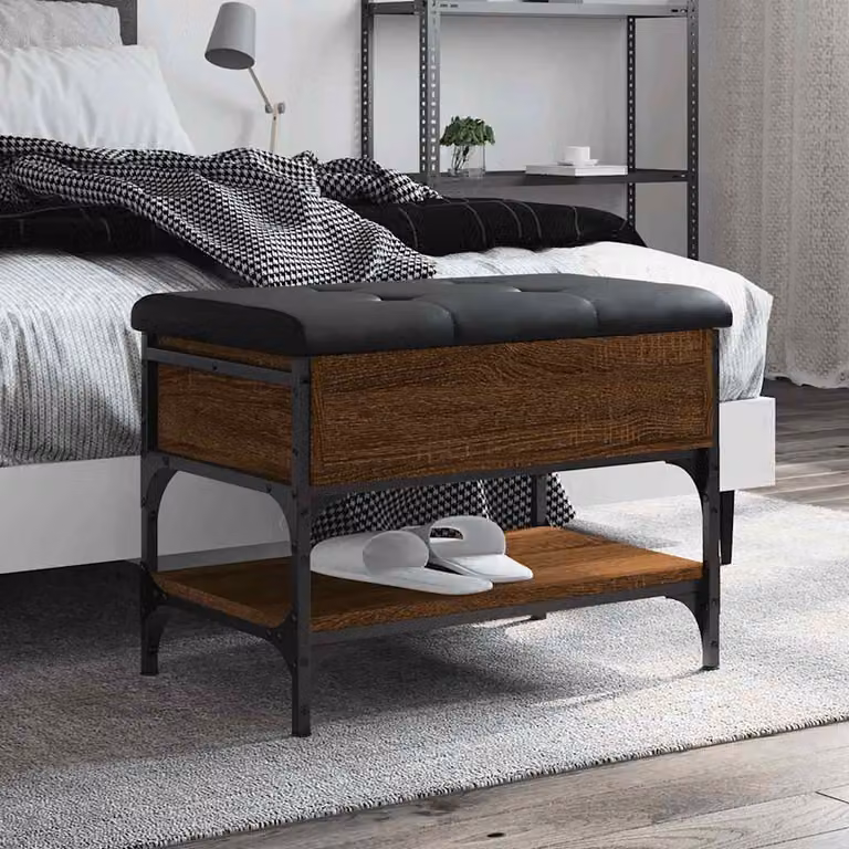 vidaXL Scarpiera con Panca in Stile Industriale, Colore Marrone e Nero, L 62 cm x P 42 cm x H 45 cm