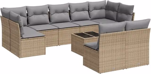 vidaXL Set Divano da Giardino 10 pz Moderno con Cuscini Beige e Tavolino in Polyrattan e Acciaio – 2