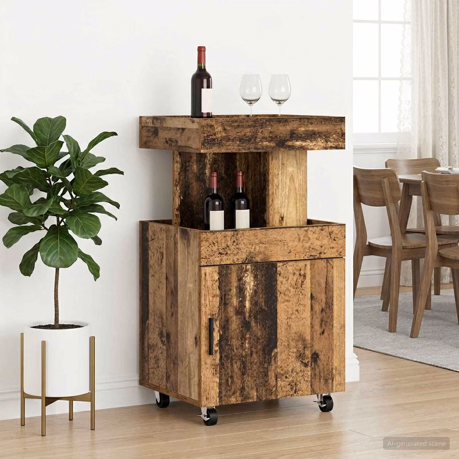 Carrello da bar vidaXL in legno e MDF marrone con ruote L 50 cm x P 41 cm x H 89 cm