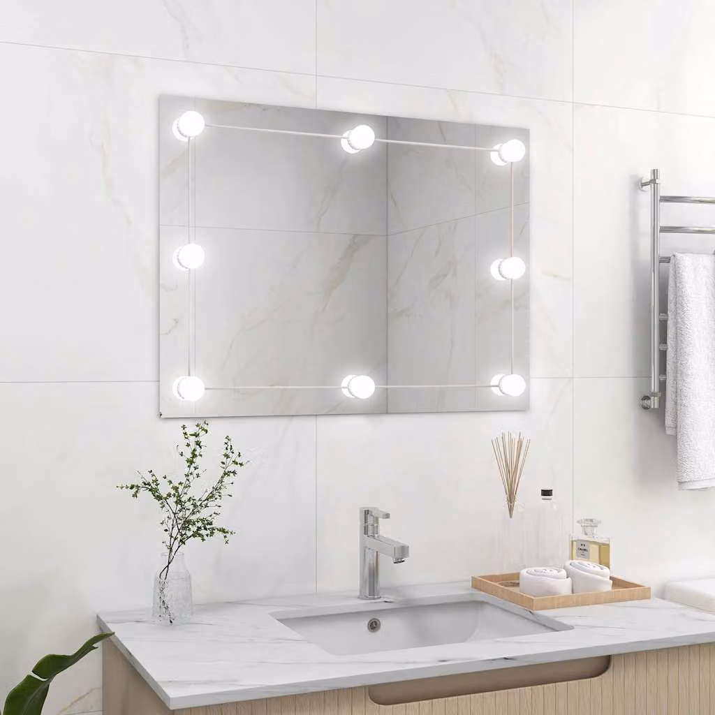 Specchio da parete rettangolare vidaXL con luci LED, bianco e argento, L: 80 cm, H: 60 cm, P: 13 cm