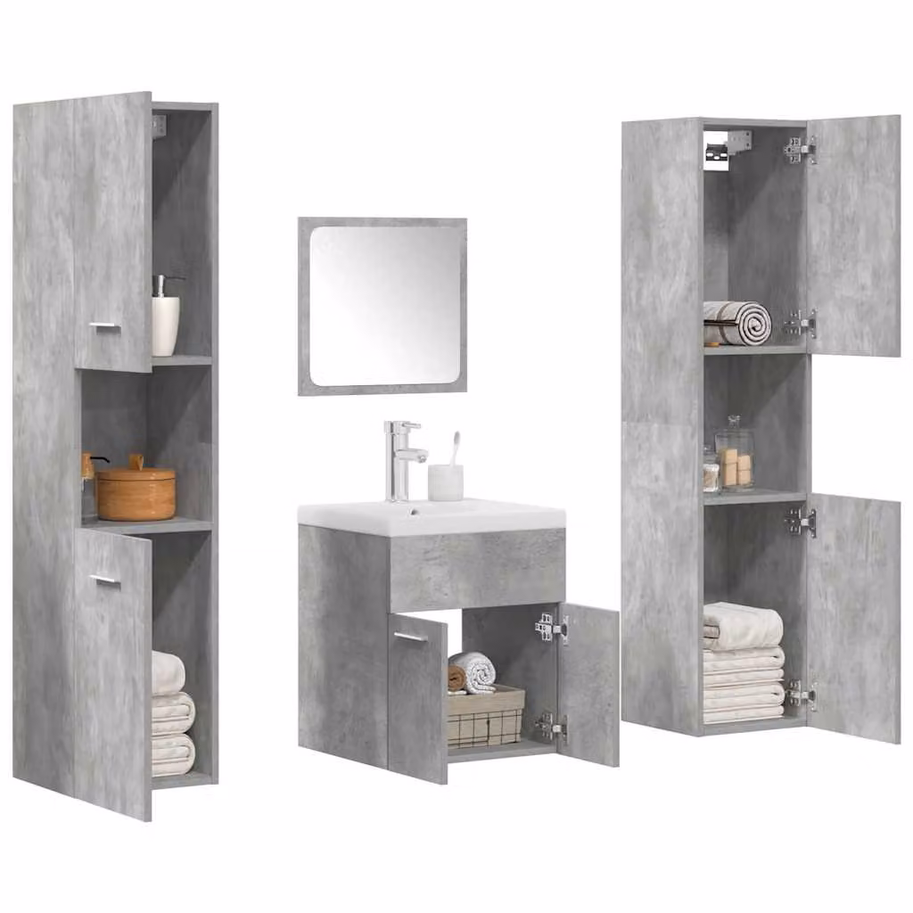 Set di mobili da bagno vidaXL 5 pezzi moderno in legno multistrato e vetro, colore grigio e bianco