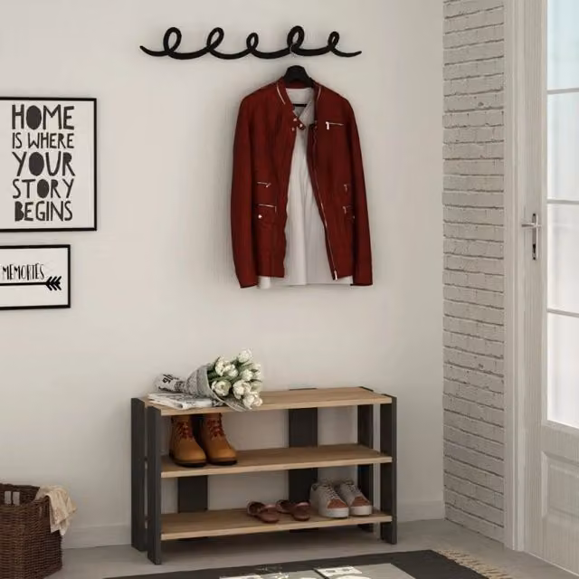 Scarpiera da ingresso Effezeta Italia con appendiabiti, colore antracite e nero, L: 84 cm, H: 84 cm, P: 32 cm
