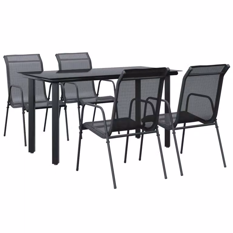 Set da Pranzo da Giardino 5 pz Nero in Acciaio e Textilene