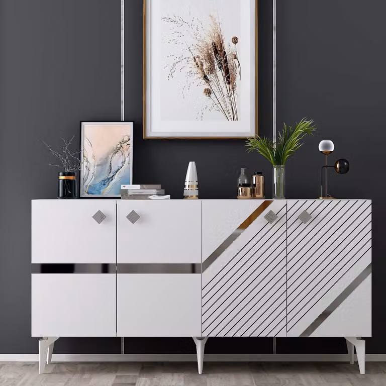 Skye Decor, Iris - Bianco, Argento, Consolle, Bianco, 100% PANNELLI DI PARTICELLE RIVESTITI IN MELAMMINA, 150 x 79 x 40 cm