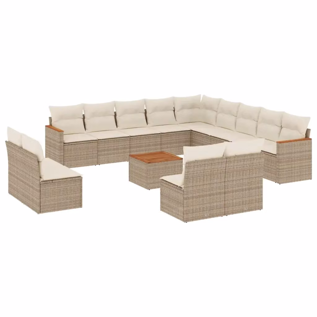 Set di Divani da Giardino a L vidaXL in Polyrattan Beige con Cuscini e Tavolino da Esterno – 2