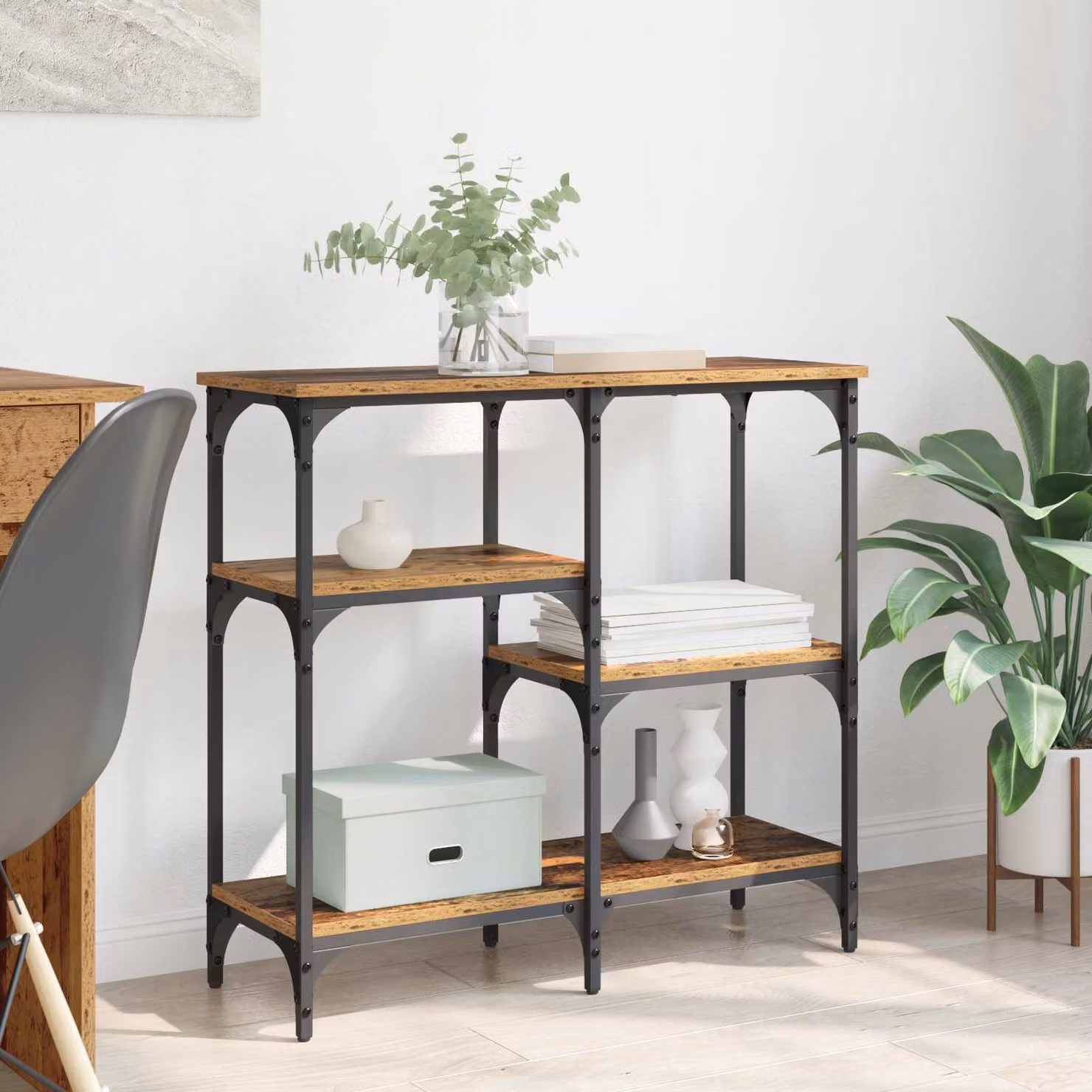 vidaXL Tavolo consolle in stile industriale in legno e metallo marrone L: 80 cm, P: 29 cm, H: 75 cm