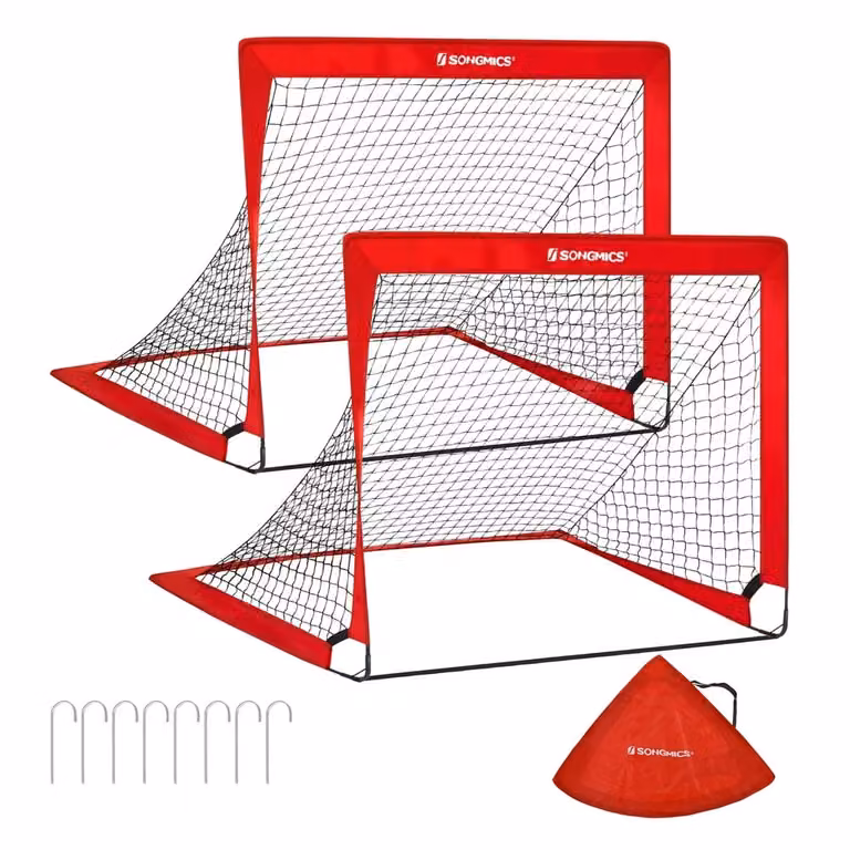 Set di Porte da Calcio Pieghevoli per Bambini Montaggio Veloce, Rosso