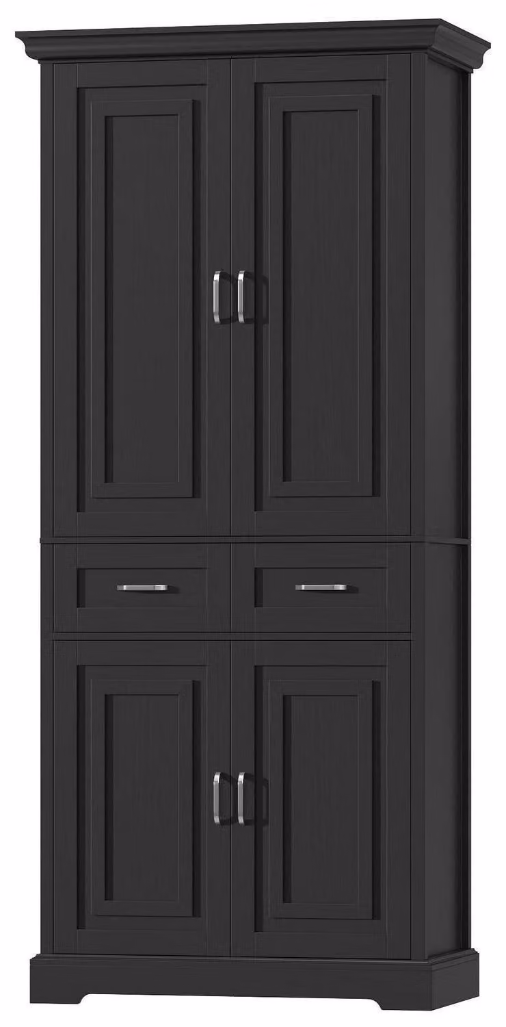 Armadio alto da cucina con 4 ante e 2 cassetti, dimensioni 80x40x180,5 cm, colore nero