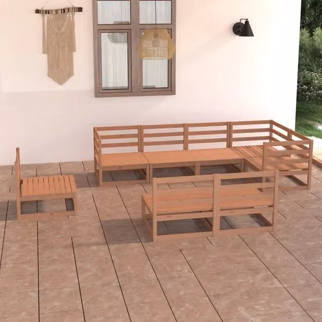 Set Salotto da Giardino 8pz Marrone Ambra Legno Massello Pino 3075627