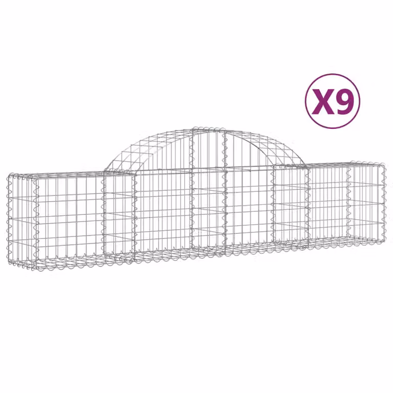 Cesti Gabbioni ad Arco 9 pz 200x30x40/60 cm Ferro Zincato
