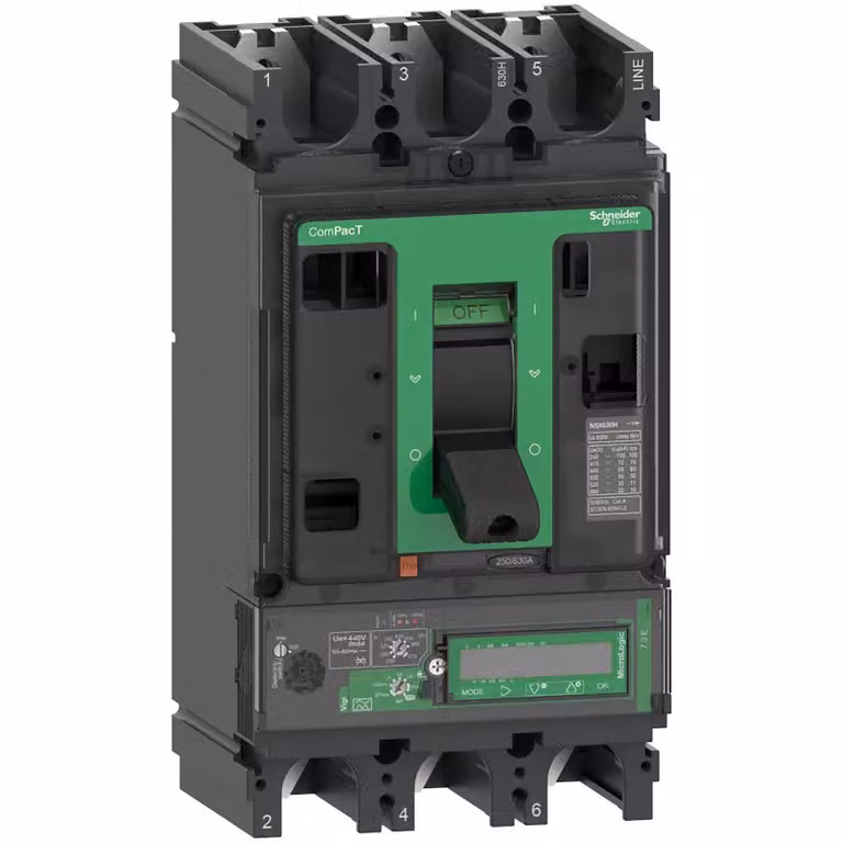 Interruttore automatico compatto Schneider Electric ComPacT NSX630H, 70 kA/415 V CA, MicroLogic 7.3 E Vigi 570 A, 3P3D C63H37E570