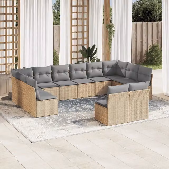 Set di Divani da Giardino VIDAXL in Polyrattan con Cuscini Beige, Design Moderno a Forma di U, 12 Pezzi